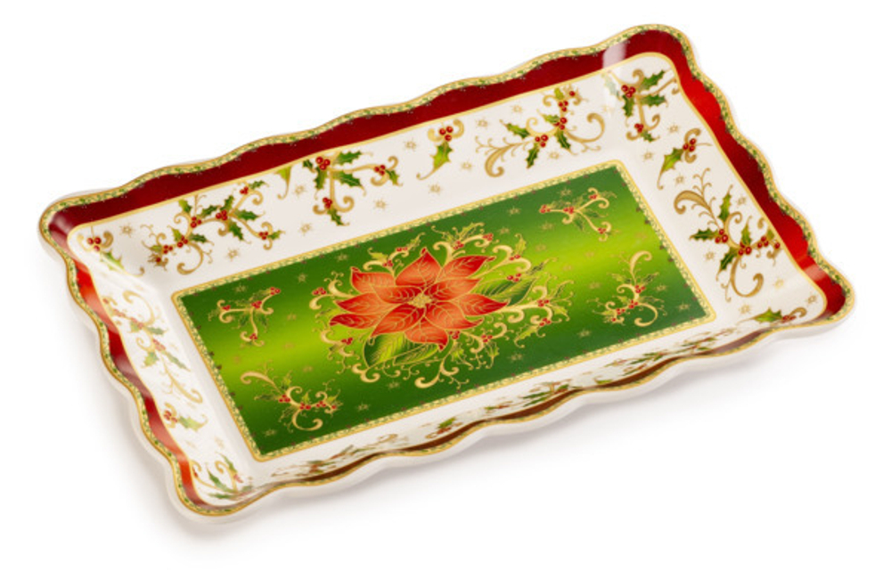 Блюдо прямоугольное 32х21см Lamart Palais Royal Рождественская звезда с волнистым бортом
