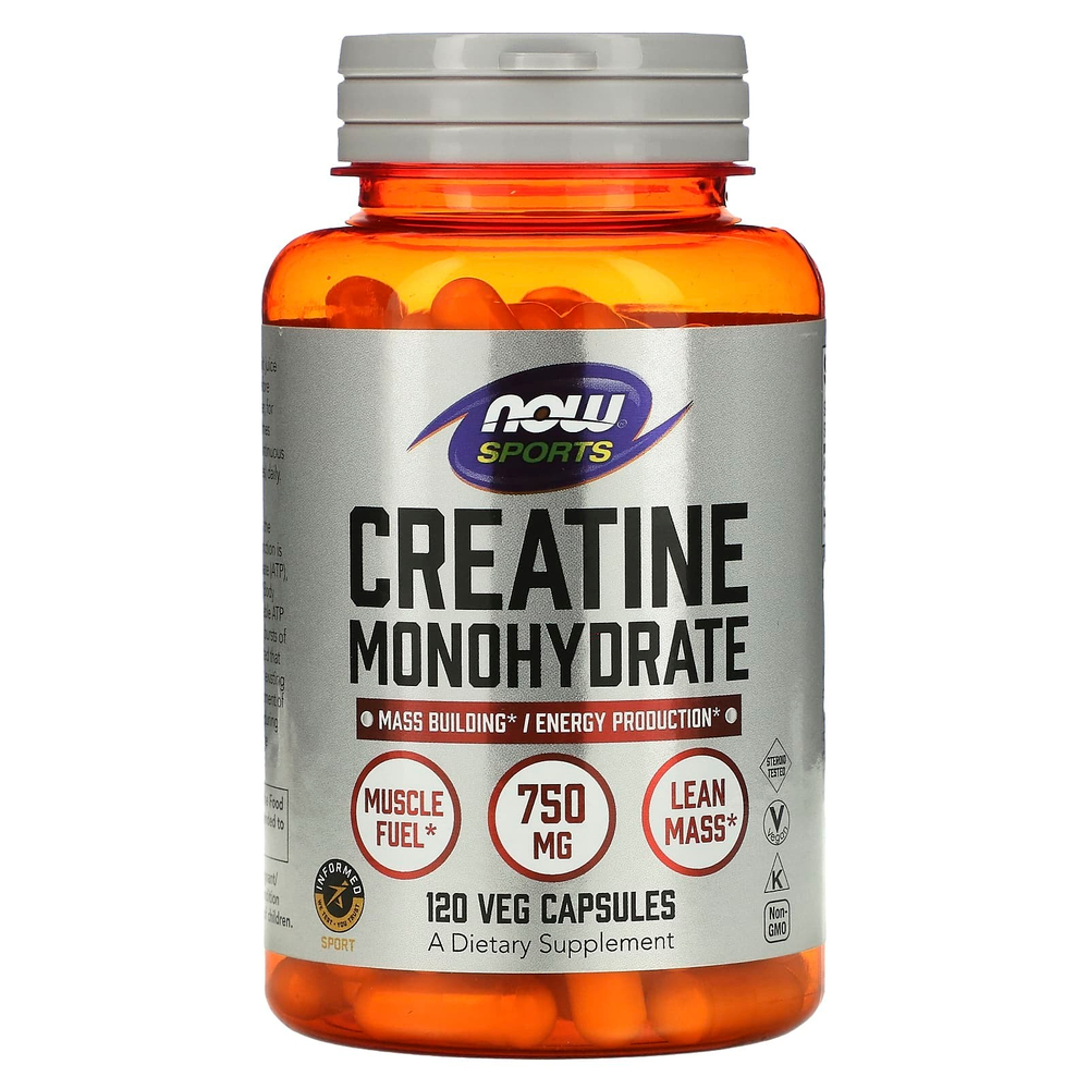 NOW Foods, Sports, моногидрат креатина, 750 мг, 120 растительных капсул