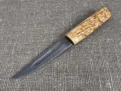 Шкуросъемный нож "Якут", Дамасская сталь, рукоять карельская берёза