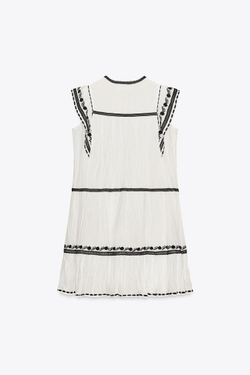 ZARA КОРОТКОЕ ПЛАТЬЕ С ВЫШИВКОЙ — ZW COLLECTION, ЭКРЮ