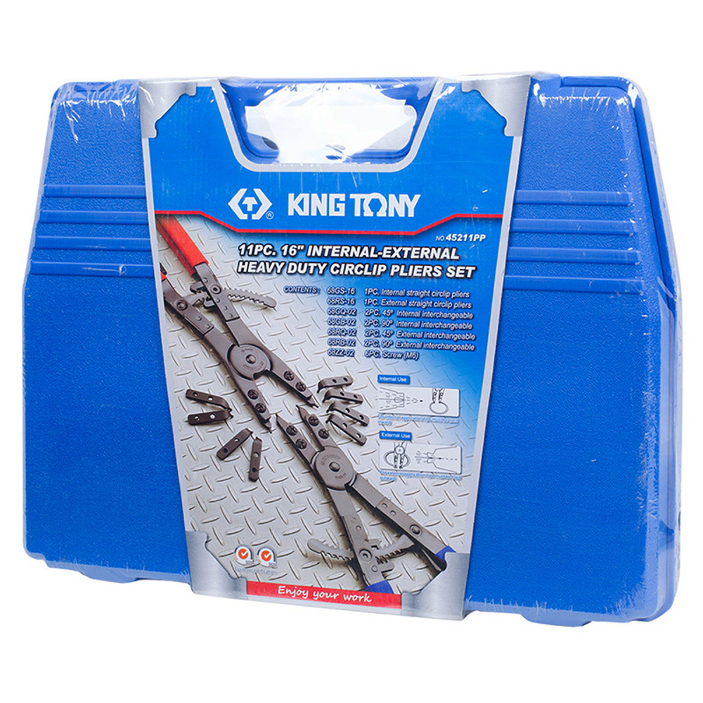 KING TONY (45211PP) Набор съемников стопорных колец, сменные насадки, кейс, 11 предметов