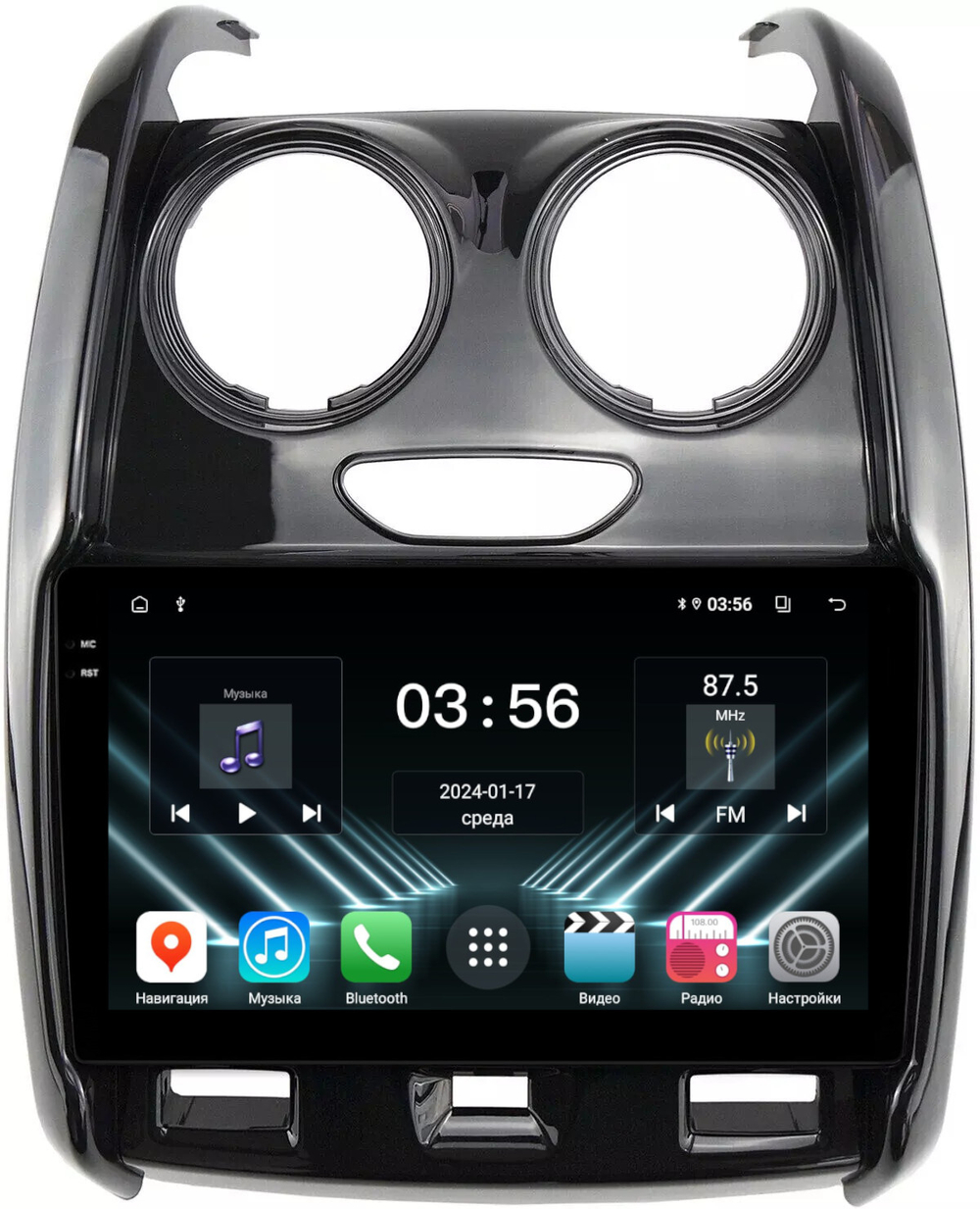 Магнитола для Renault Duster 1 2015-2020, Lada Largus 2021+ (без мультируля, рамка большая глянец) - FarCar DX9-7088A монитор 9.5" IPS на Android 13, 4+64Гб, CarPlay