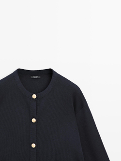 Massimo Dutti Кардиган из хлопкового трикотажа с золотистыми пуговицами, темно-синий