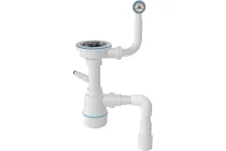 Сифон для мойки КМ1Р с выпуском 3 1/2 с круглым переливом с нерж. чашкой, б/отвода в канал(Sim Gran)