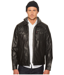 Куртка утепленная мужская LEVI'S FAUX LEATHER TRUCKER WITH JERSEY HOOD