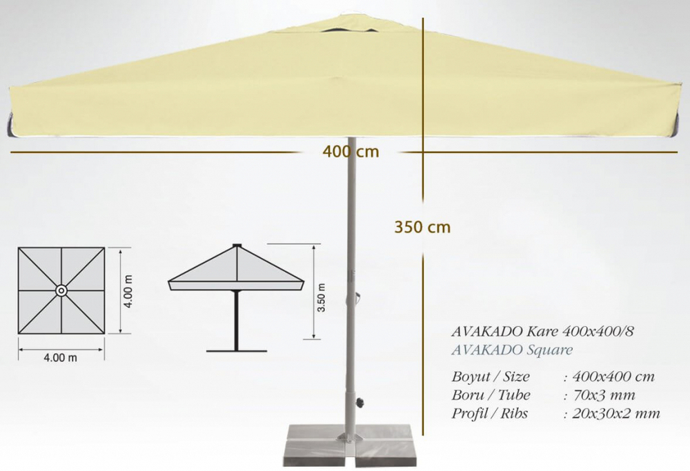 Зонт профессиональный 4х4 м Theumbrela Semsiye Evi Avocado, бежевый