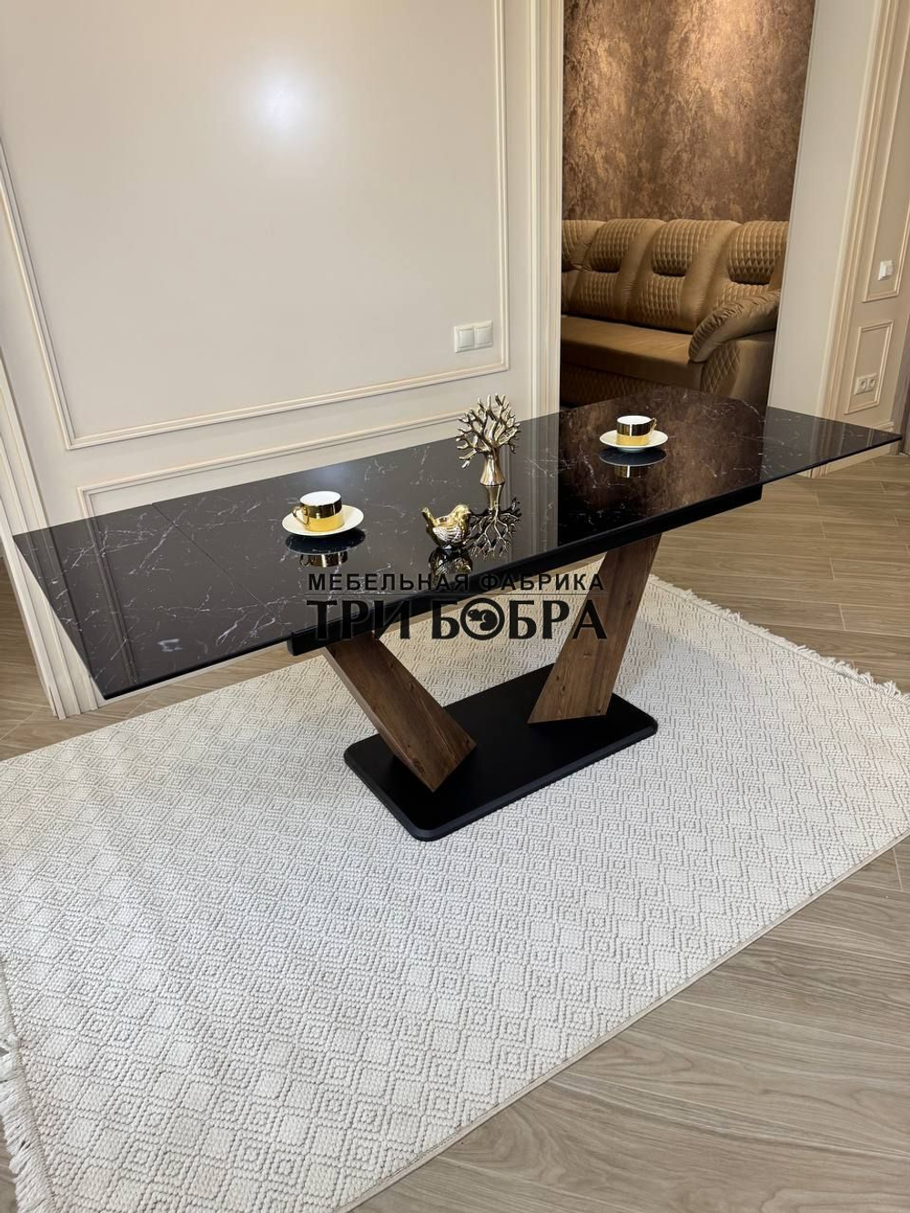 Кухонный раздвижной стол "Вирджиния", черный мрамор