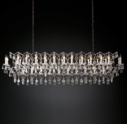 Подвесной дизайнерский светильник  19th C. Rococo Iron & Clear Crystal Rectangular Chandelier 74" by Restoration Hardware