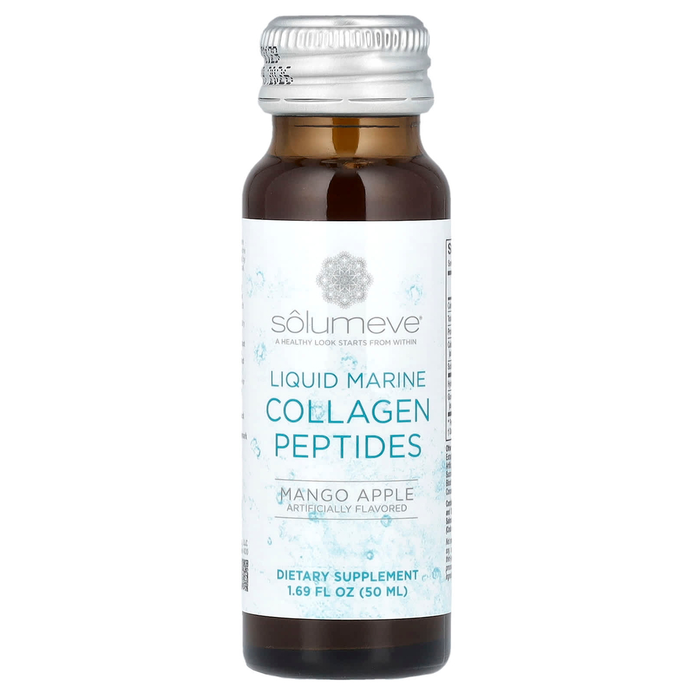 Solumeve, Ageless Beauty, жидкий морской коллаген с глюкозамином, поддержка суставов и соединительной ткани, со вкусом манго и яблока, 10 флаконов по 50 мл (1,69 жидк. унции)
