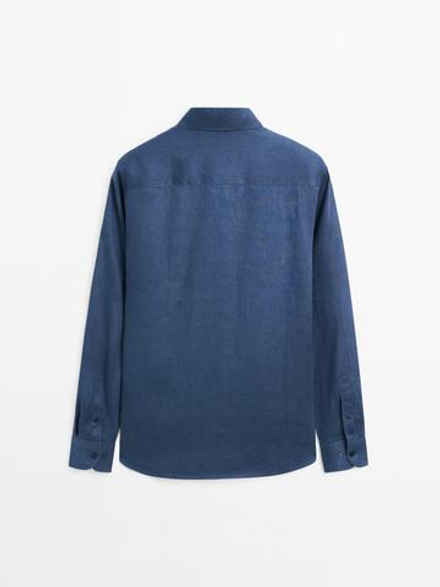Massimo Dutti Рубашка приталенного кроя из 100% льна, синий