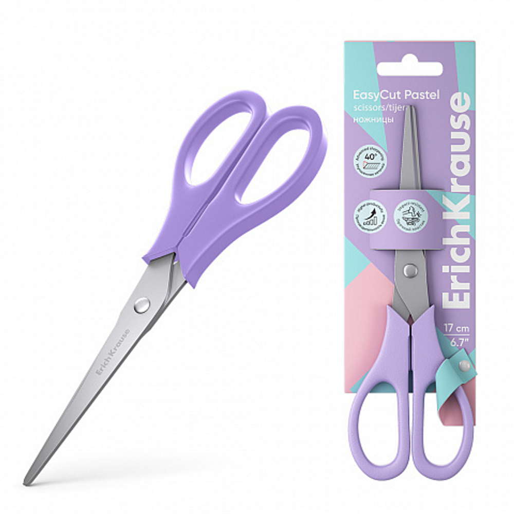 Ножницы EK "EasyCut Pastel" 17 см, ассорти