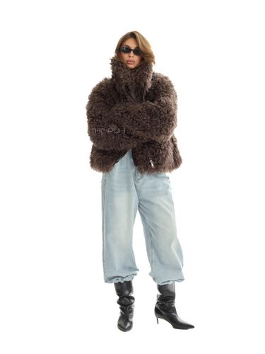 Коричневая шуба-косуха из овчины калган