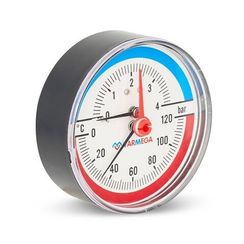 Термоманометр VARMEGA аксиальный 80 мм, 4 бар, 120гр.С, 1/2quot;, с отсекающим клапаном, VMMT06-800404