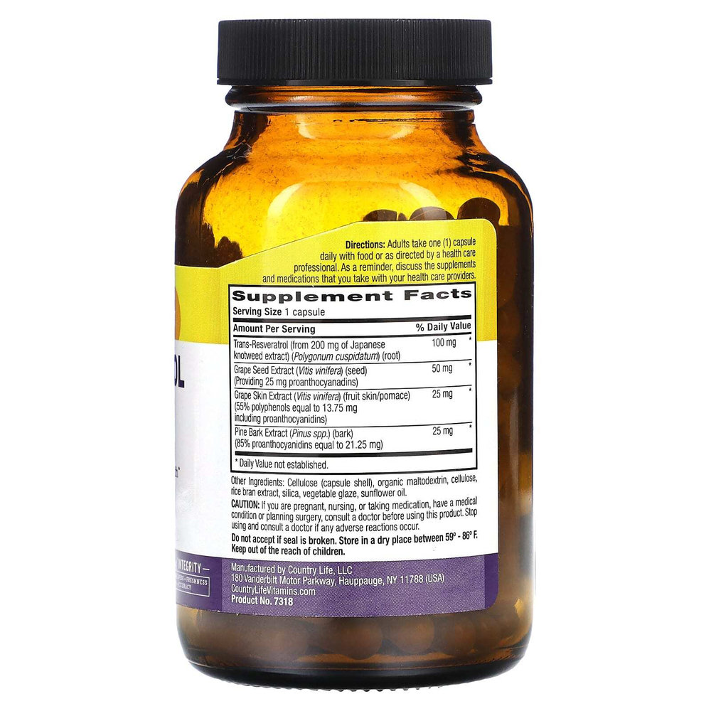 Country Life, Resveratrol Plus, ресвератрол, 120 веганских капсул