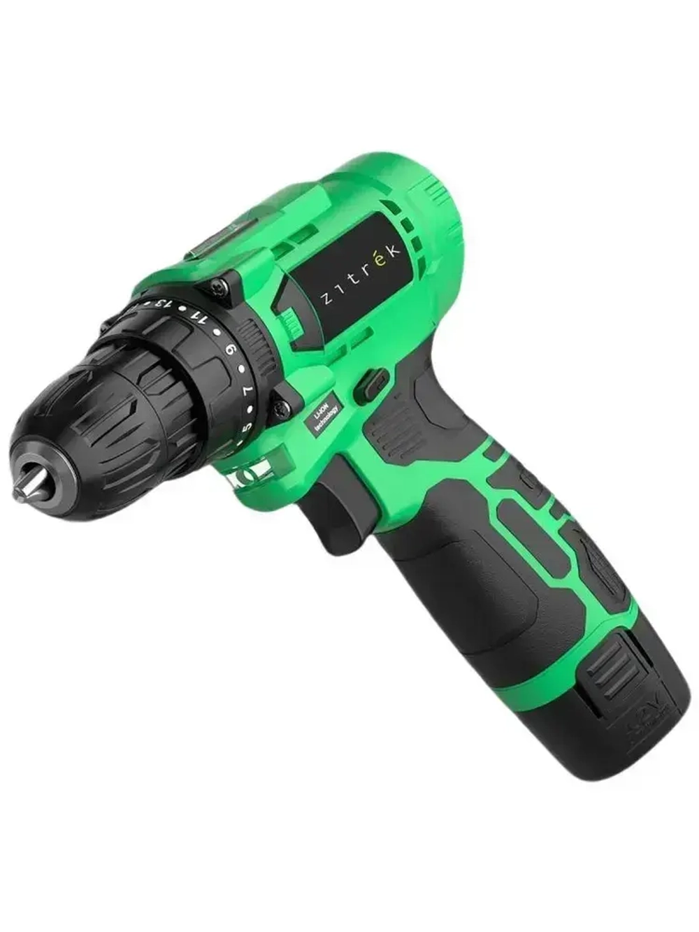 Дрель-шуруповерт аккумуляторная Zitrek Green Li Plus (12В, АКБ 1.5Ач и З/У, 850 об/мин, 24 Нм, реверс, подсветка) / электроинструмент / электродрель