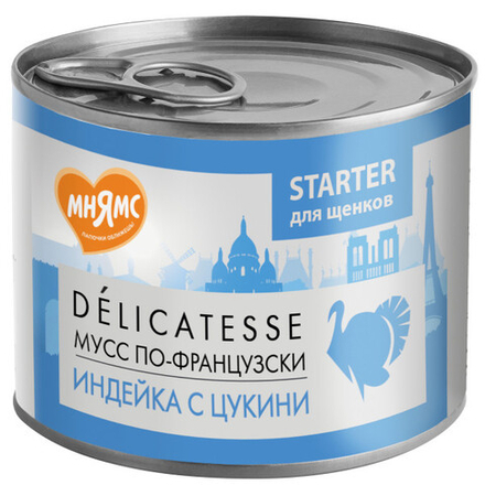 МНЯМС DELICATESSE Мусс по-французски для щенков до 4-х месяцев с индейкой и цукини 0,2 кг