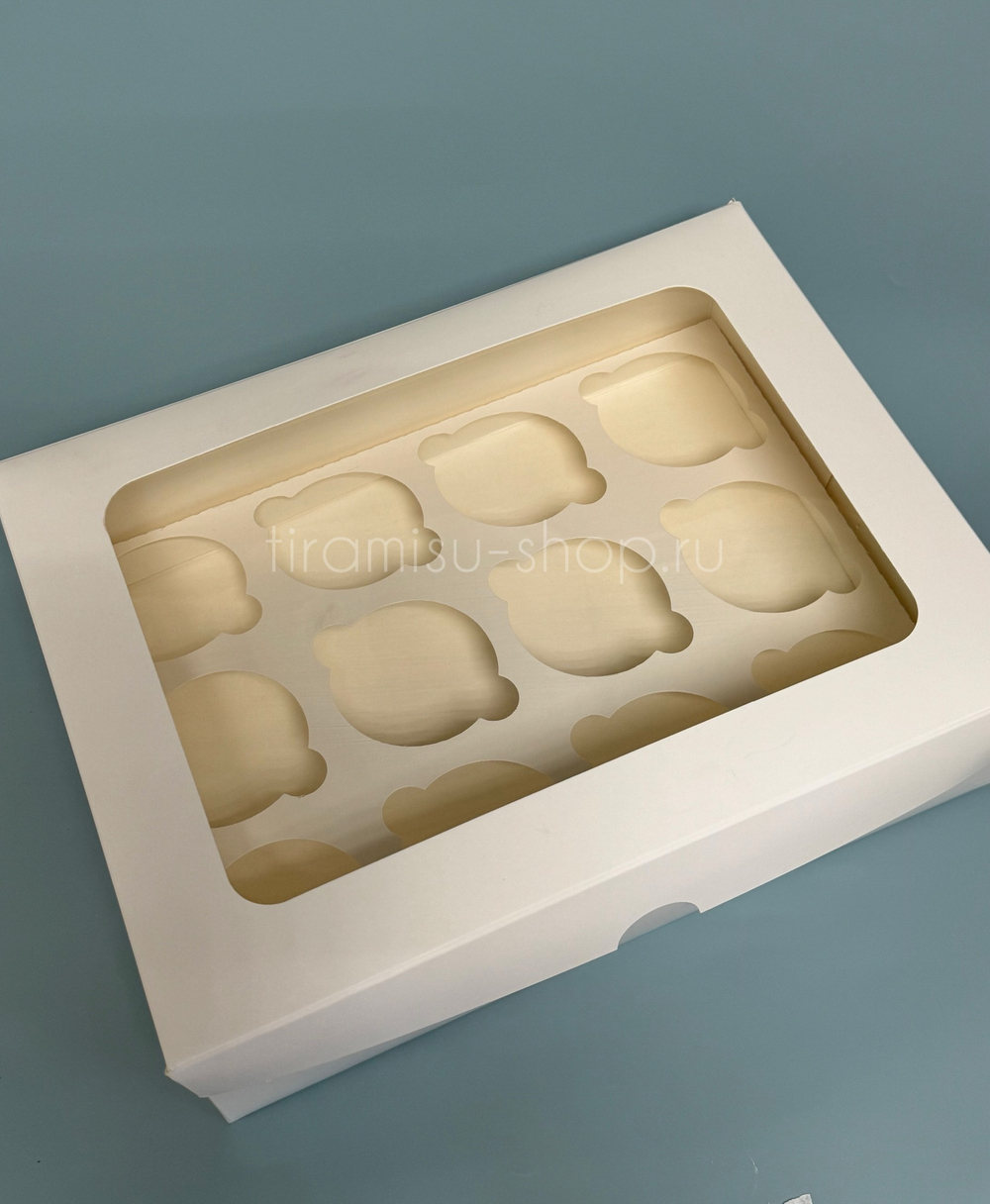 УЦЕНКА Коробка на 12 капкейков БЕЛАЯ, с окном 33 х 25 х 10 см