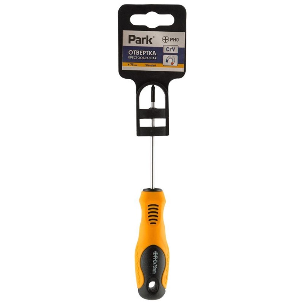 Отвертка крестовая PH0*75мм 2к ручка,Park 8393
