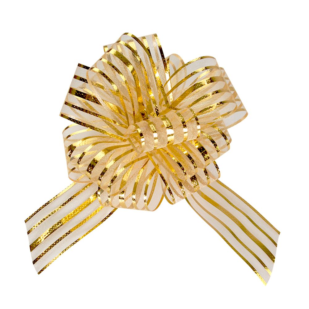 Текстильный бант Шар, Тонкие полосы, Золото, Металлик, 15 см, 1 шт.