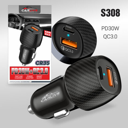 Автомобильный адаптер питания Carlive CR35 QC3.0 + PD 30W (черный)