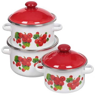 Набор эмалированной посуды 6 пр, кастрюли 2,3,4 л, Сиб товары, Калина красная 15, N15BY84/N15B84