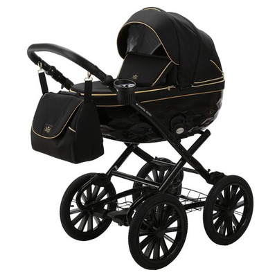 Детская коляска Adamex Chantal Retro 3 в 1 C1-A  (ЧЕРНЫЙ+ЗОЛОТЫЕ МОЛНИИ)