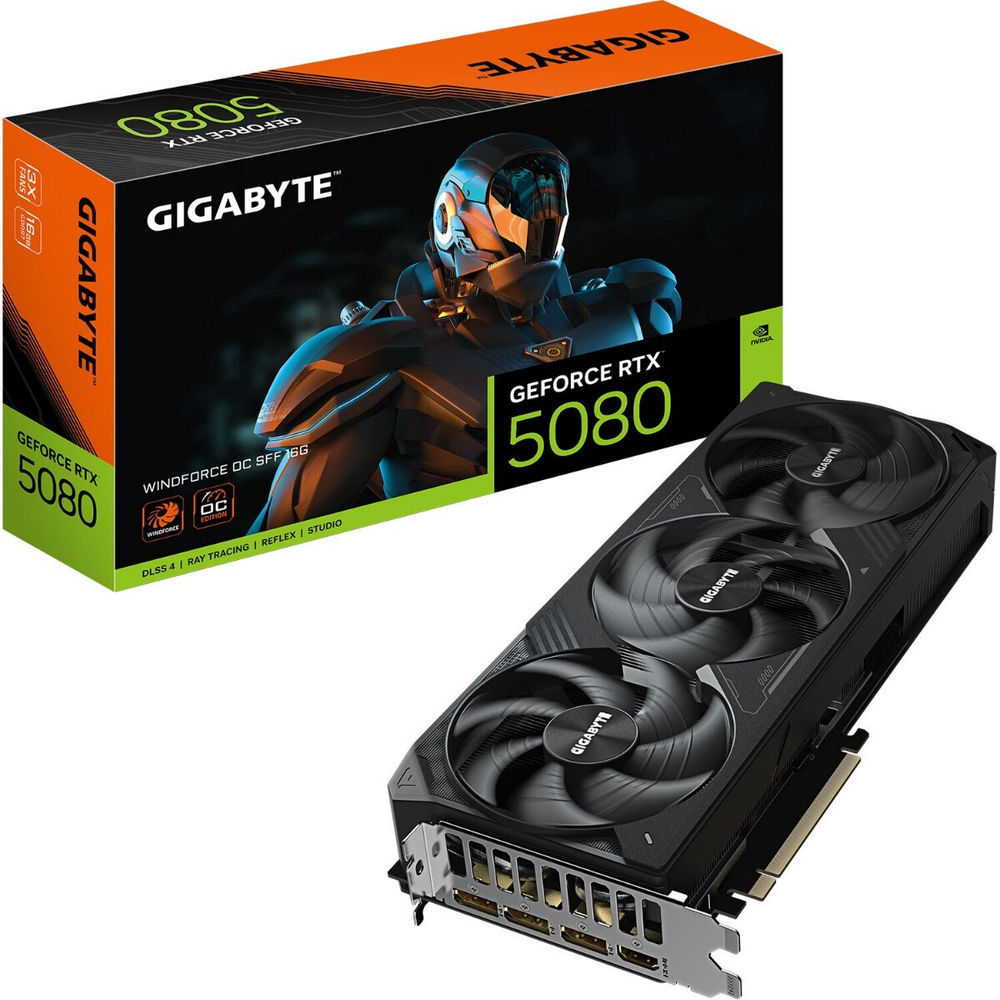 Видеокарта GIGABYTE GeForce RTX 5080 WINDFORCE OC SFF 16G GDDR7 256-bit, 2670 МГц