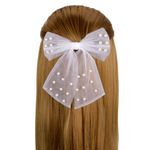 Заколка для волос 16х14 см, баретте с бантом и бусинами, белый, MONTE VITA, 457120