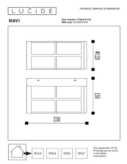 Уличный настенный светильник Lucide Navi 27802/01/29