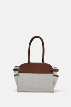 ZARA СУМКА С КОМБИНИРОВАННЫМИ ПРЯЖКАМИ, СВЕТЛО-БЕЖЕВЫЙ