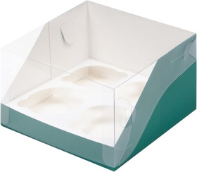 Упаковка для 4 капкейков зеленая с панорамным окном