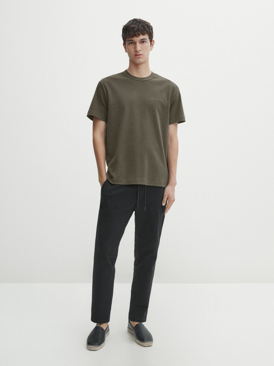 Massimo Dutti Хлопковая футболка с короткими рукавами, зеленый