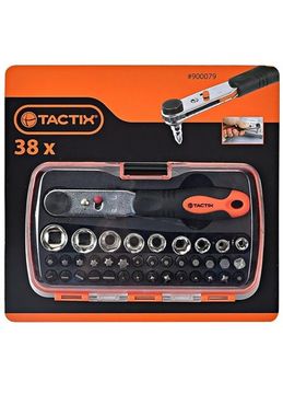 Набор головок 1/4" и вставок отвёрточных из 38-ми предметов с мини-трещоткой Tactix 900079