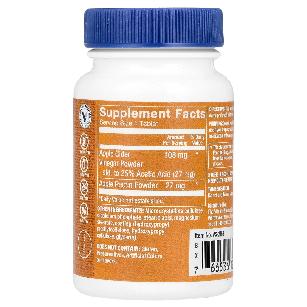 The Vitamin Shoppe, Яблочный уксус с яблочным пектином, 100 таблеток