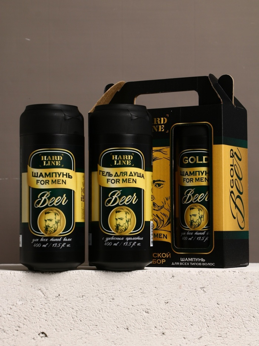 Подарочный набор Gold Beer, гель для душа и шампунь для волос, 2×400 мл, HARD LINE