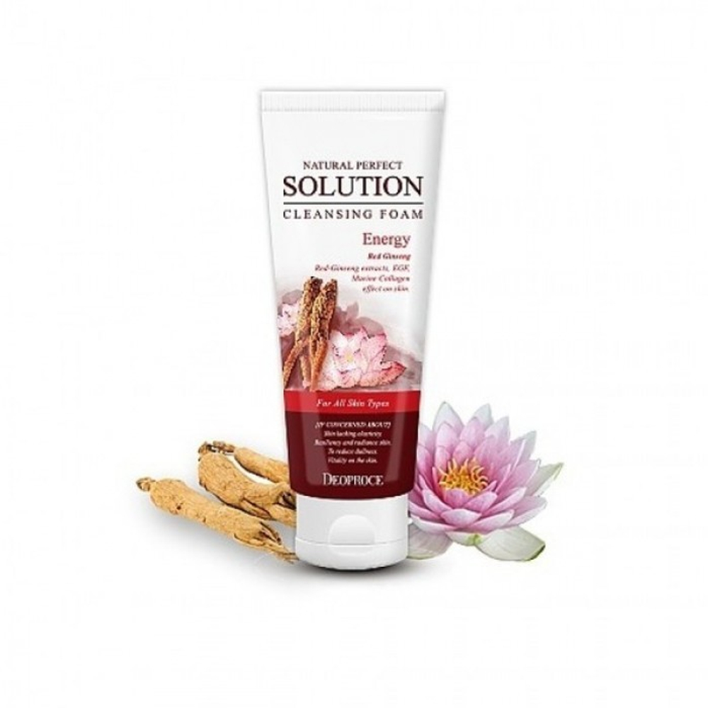 Deoproce Natural Perfect Solution Cleansing Foam Energy пенка для умывания с экстрактом лотоса и женьшеня