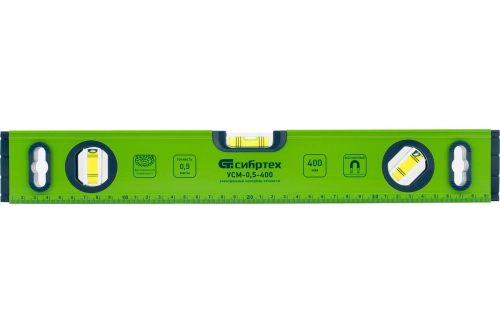 Уровень алюминиевый магнитный Сибртех 400 мм (3 глазка + рукоятки)