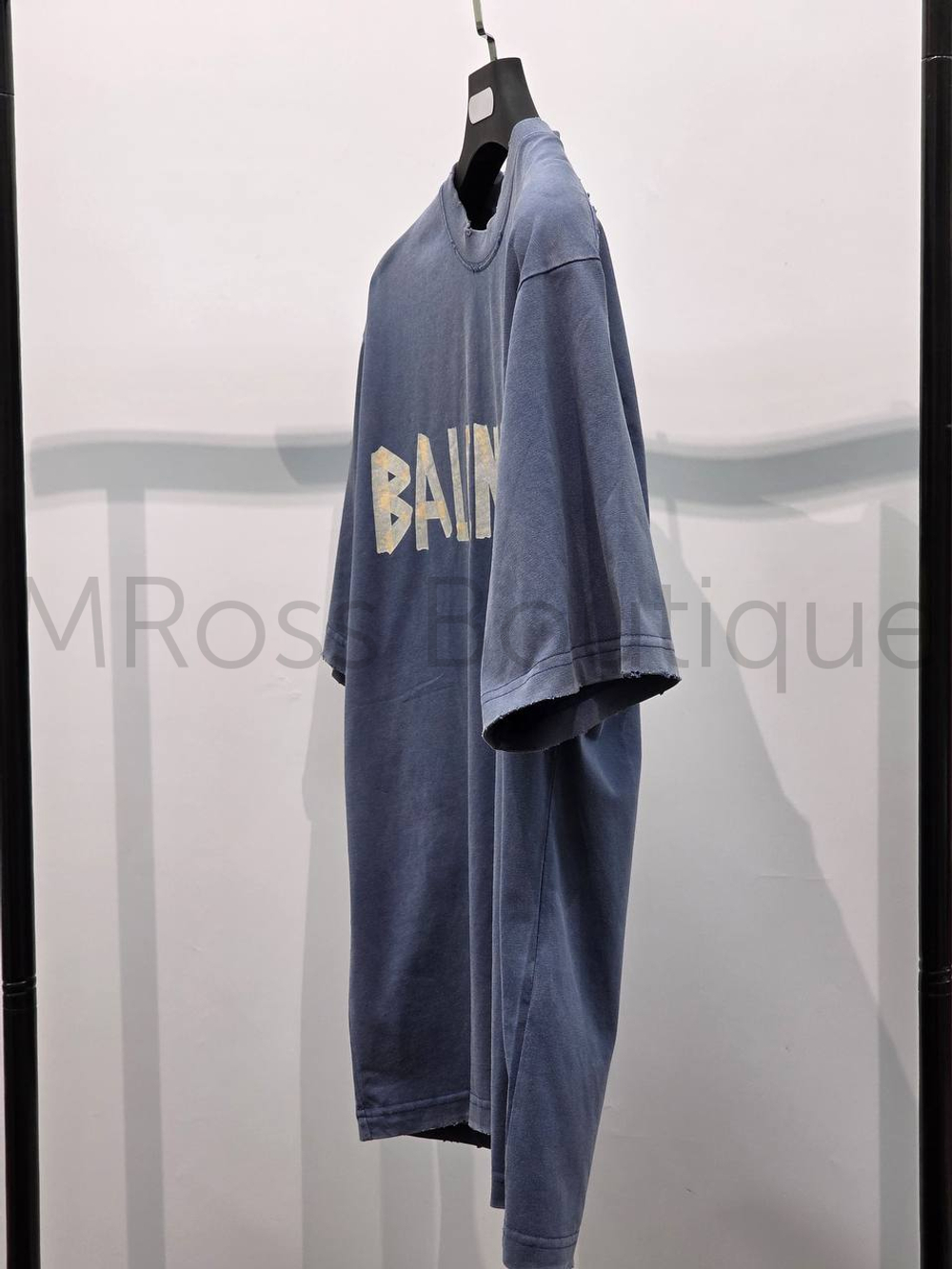 Женская футболка Balenciaga синего цвета с надписью