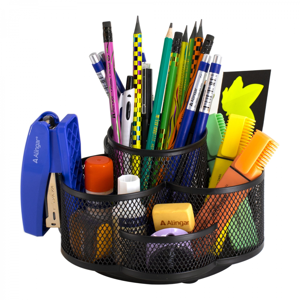 Подставка-органайзер д/канцтоваров, Alingar, металлическая, 17 см * 10,8 см*18 см, черная, 7 отделений, форма цветка, вращается