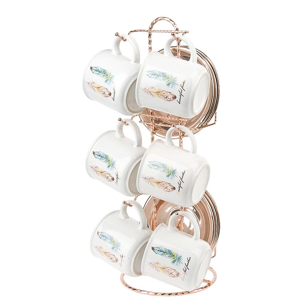 Кофейный сервиз 12пр. "Перья" (6 персон) на металлической подставке v=150мл. (керамика)