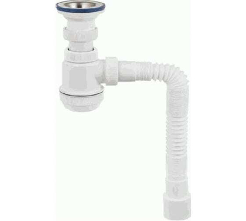 Сифон бутылочный Мини Элит ф40/50, нержав. чаша ф70мм гибк. труба 600мм 30986760