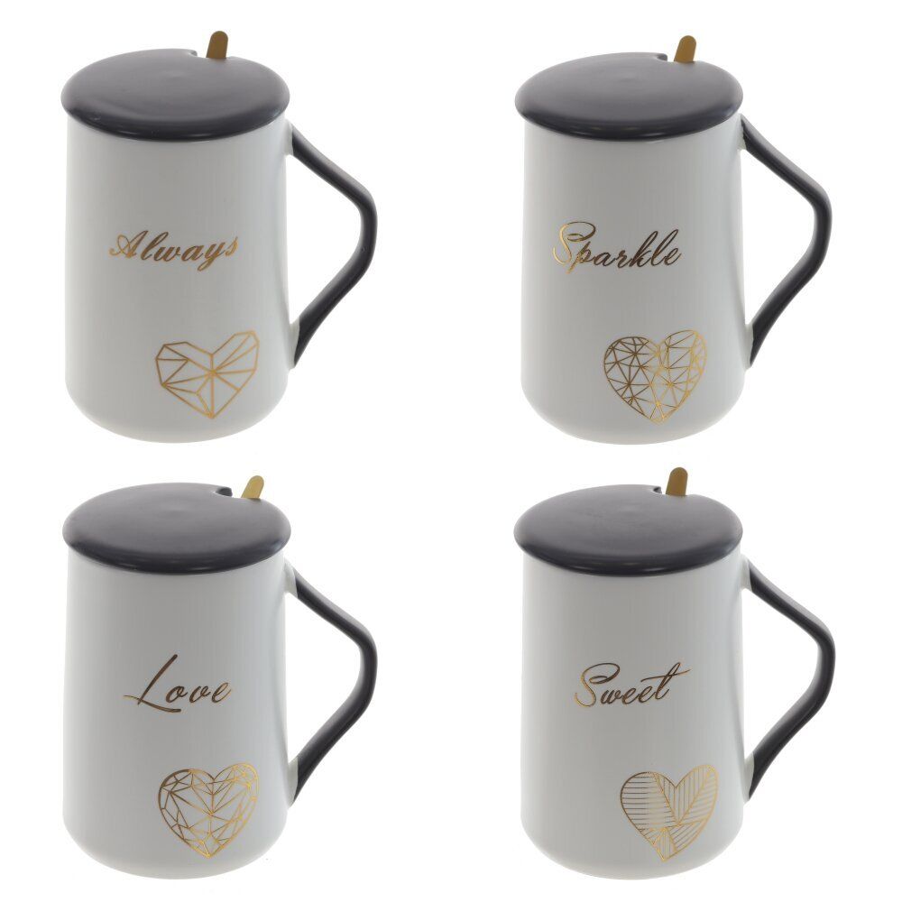 GAEM Кружка с крышкой и ложкой, 450 мл, L11 W8,5 H12,5 см, 4в.