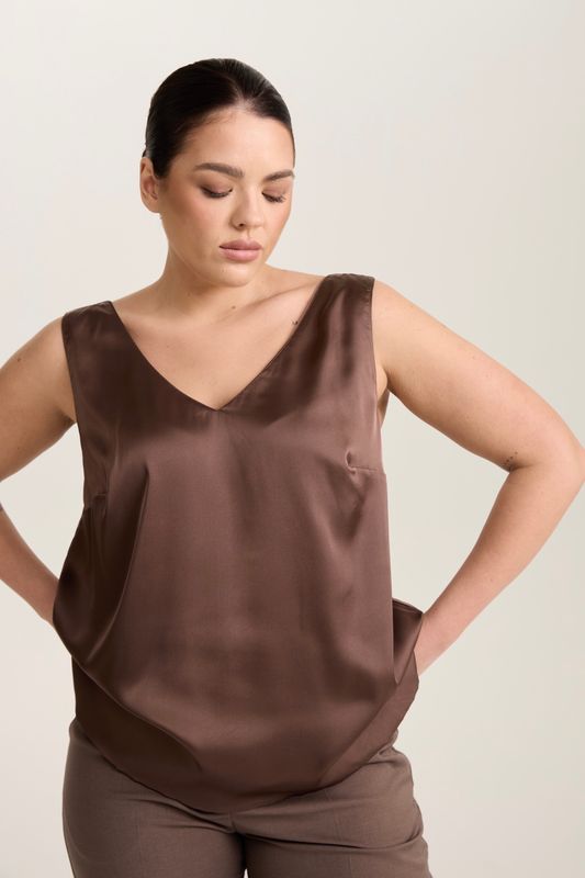 Топ двухслойный на широких бретелях, мокко