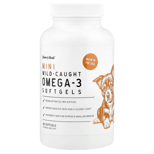 Chew + Heal, мини-капсулы омега-3 дикого улова, для собак и кошек, 180 капсул