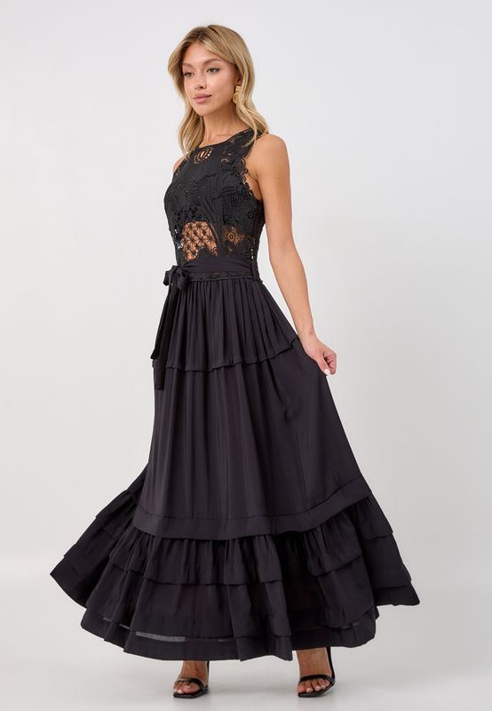 Платье с кружевным верхом, длина макси