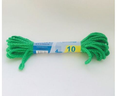 Шнур (веревка) полипропилен вязаный d 4мм, 10м, без сердечника, цветной, Сибшнур