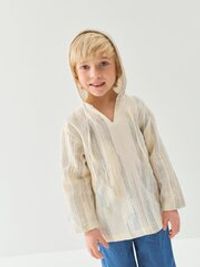 Рубашка муслиновая с капюшоном "Полоска Небо/Беж"