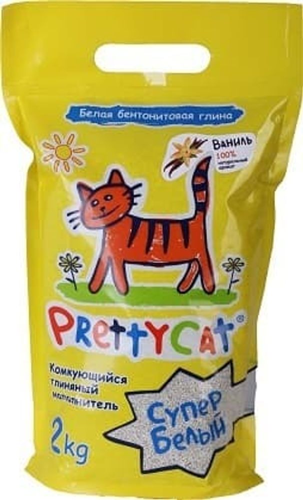 PrettyCat наполнитель комкующийся для кошачьих туалетов &quot;Супер белый&quot; с ароматом ванили  2 кг