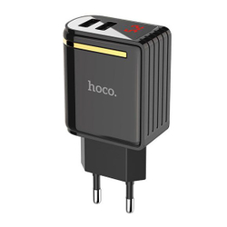 Сетевое зарядное устройство 2-USB 2.4А Hoco C39A LED-дисплей Чёрный