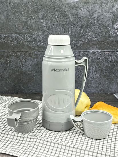 Термос 600 мл. со стеклянной колбой Kamille KM 2030 пластиковый, 2 чашки